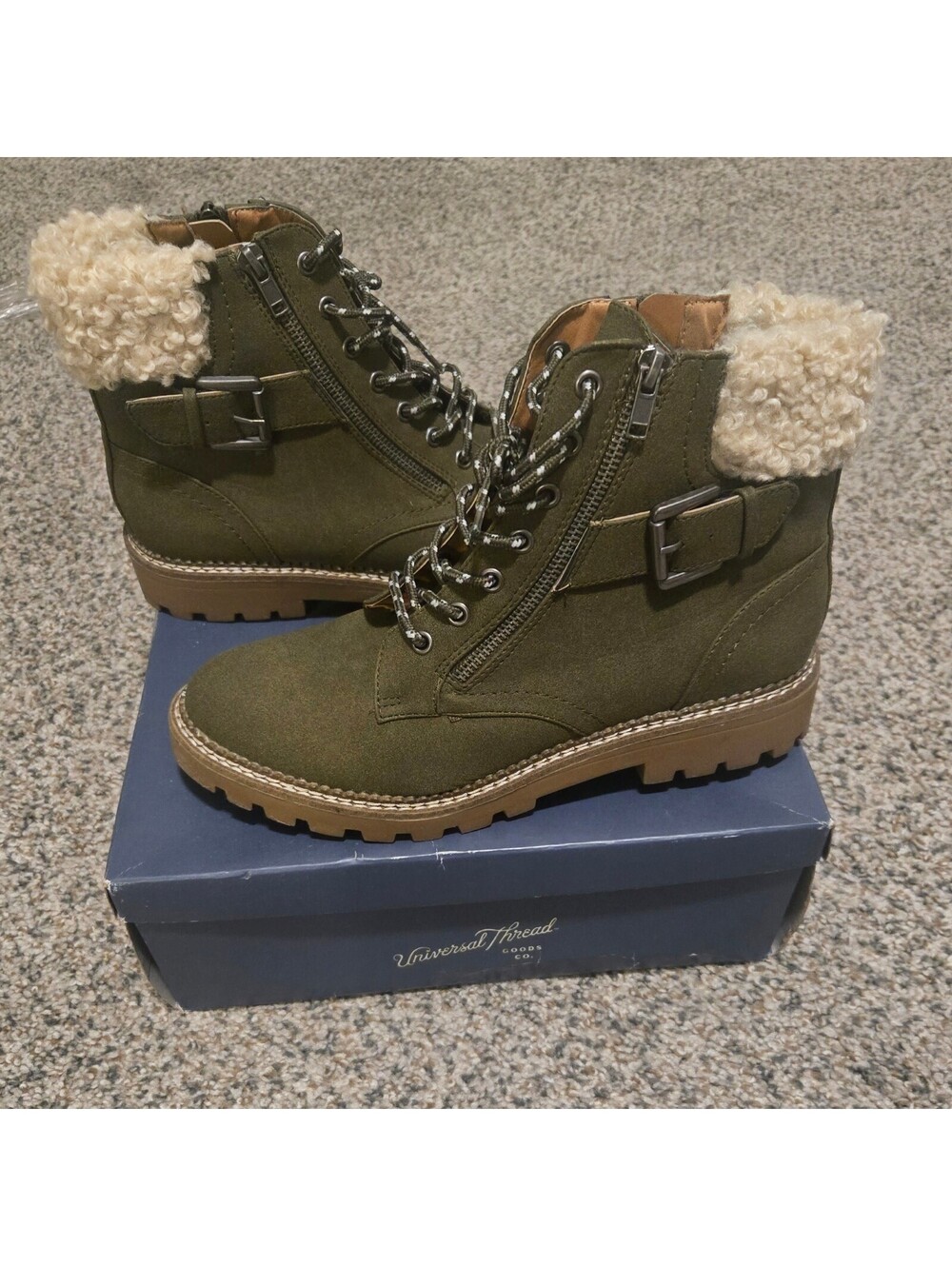 Universal Thread Women's Susan Sherpa Tipped Hiker Boots Olive Green Size 10